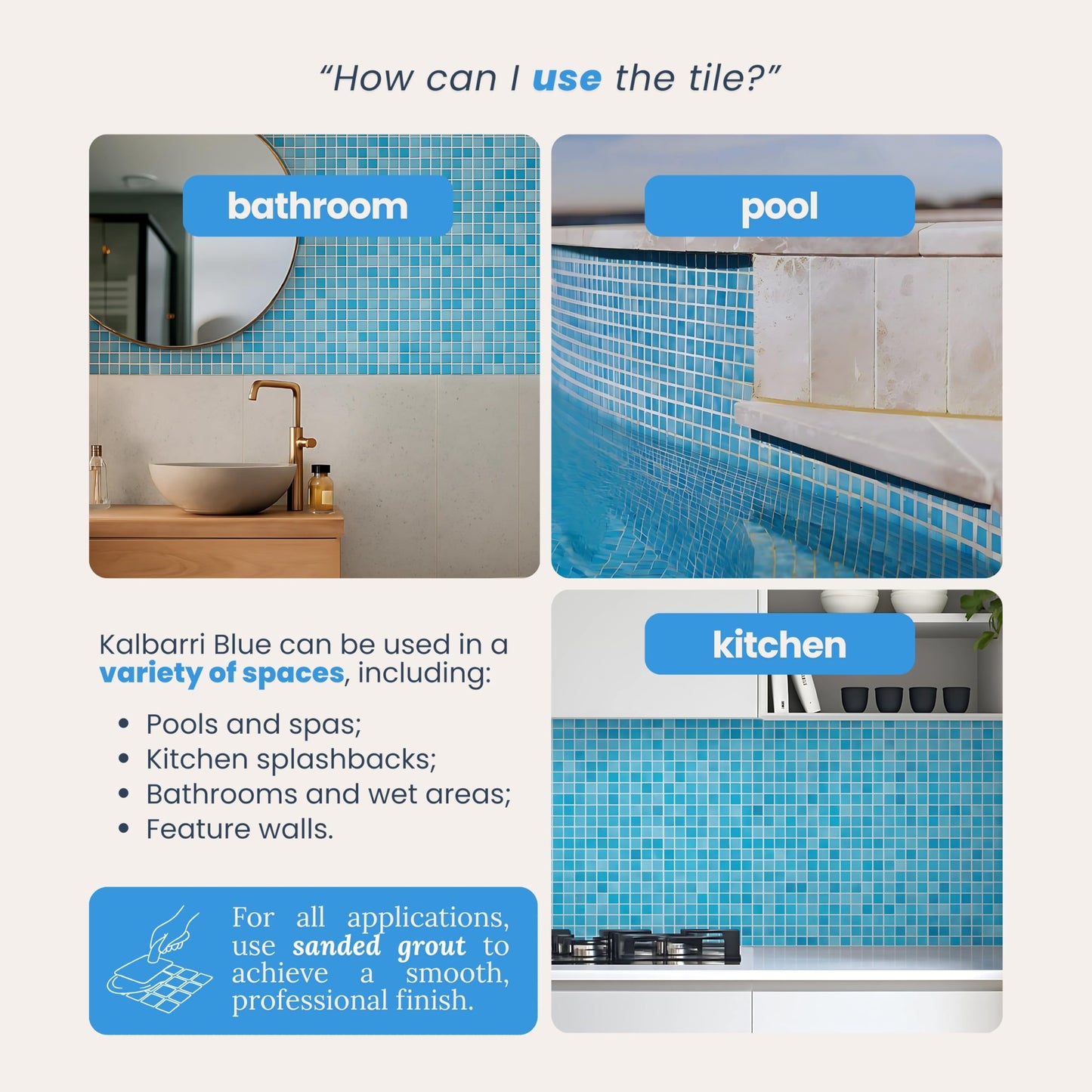 AO Tiles Glass Mosaic – Kalbarri Blue 10 Sheets/ Sample