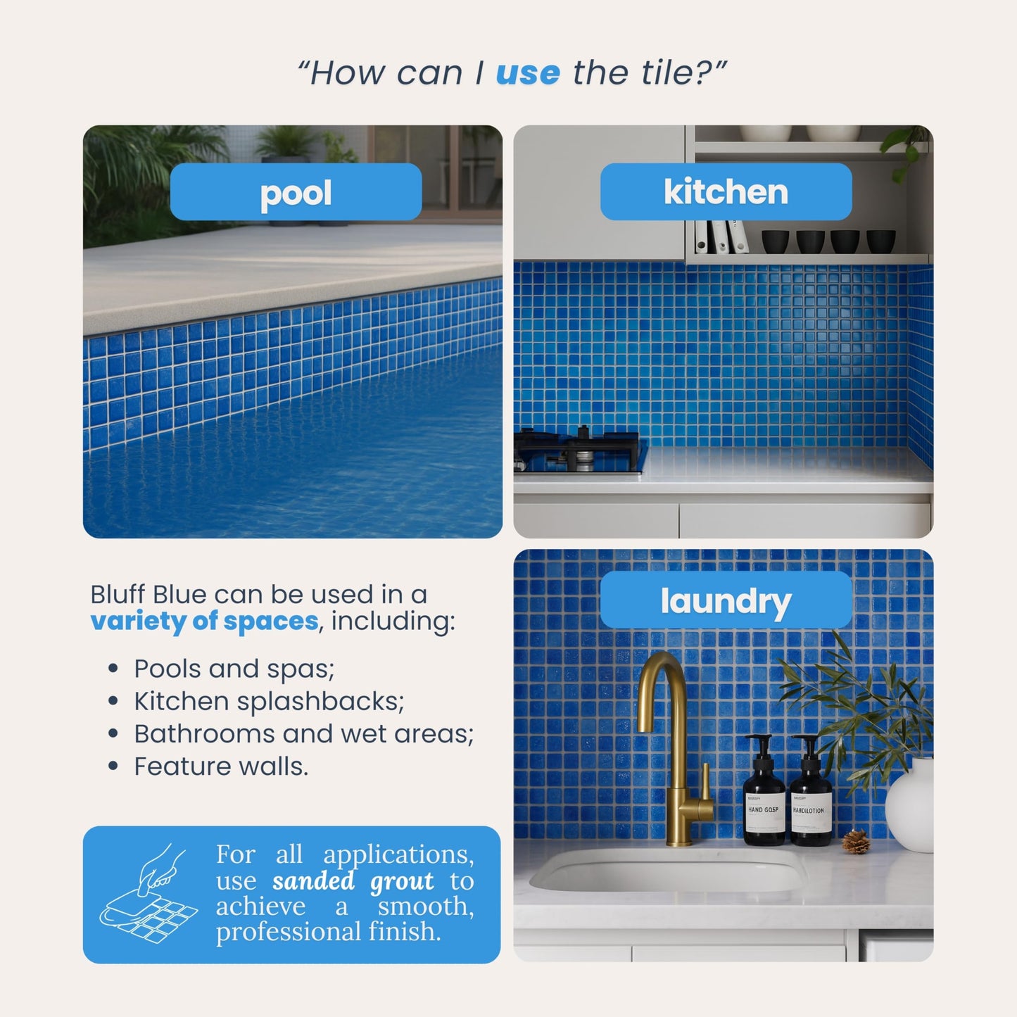 AO Tiles Glass Mosaic – Bluff Blue 10 Sheets/ Sample