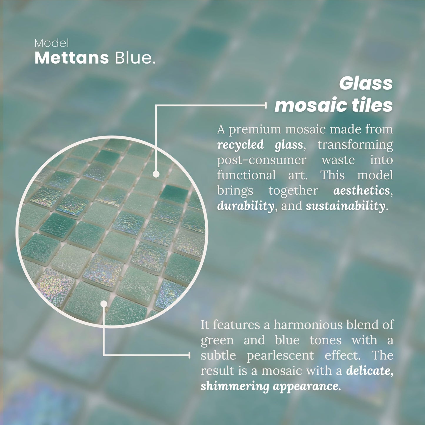 AO Tiles Glass Mosaic Tile – Mettans Blue 300x300mm- 10 Sheets/ Sample