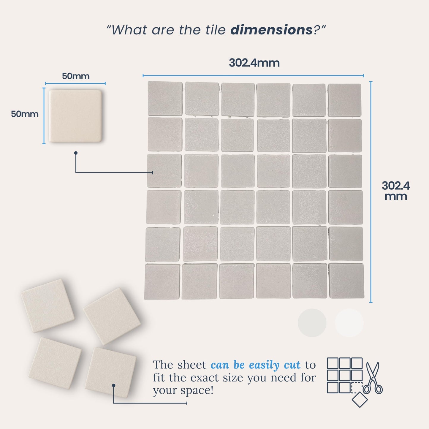 AO Tiles Glass Mosaic Tile –White Sky 300x300mm- 10 Sheets/ Sample