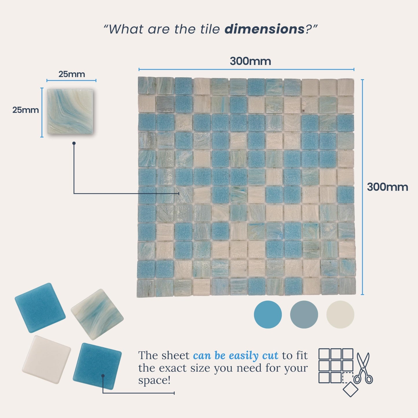 AO Tiles Glass Mosaic Tile – Strickland Blue 300x300mm-10 Sheets/ Sample