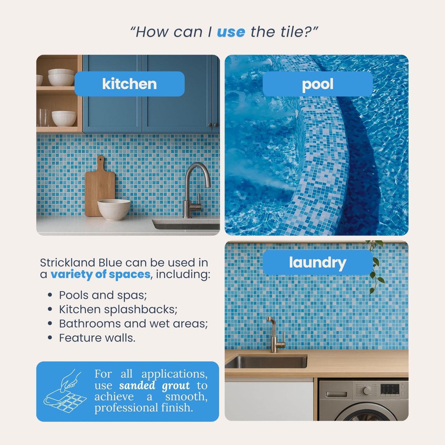 AO Tiles Glass Mosaic Tile – Strickland Blue 300x300mm-10 Sheets/ Sample