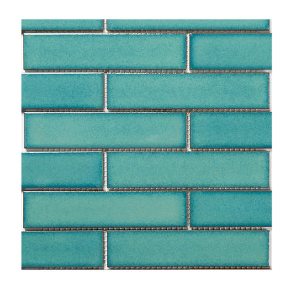 Crystal Aqua Gloss Brick Mosaic Tile – 295x280mm Sheets, 11 Sheets per Box.