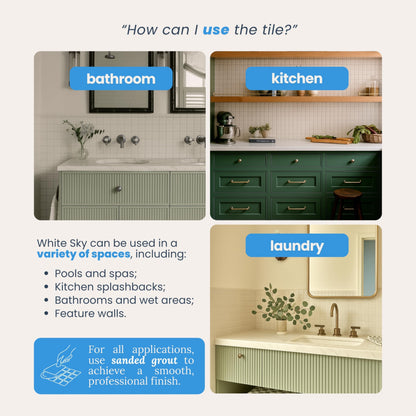 AO Tiles Glass Mosaic Tile –White Sky 300x300mm- 10 Sheets/ Sample