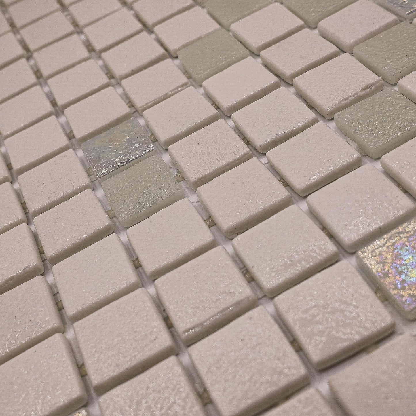 AO Tiles Glass Mosaic Tile –Kimberley Monsoon White 300x300mm- 10 Sheets/ Sample