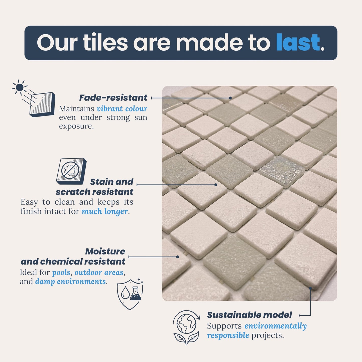 AO Tiles Glass Mosaic Tile –Kimberley Monsoon White 300x300mm- 10 Sheets/ Sample