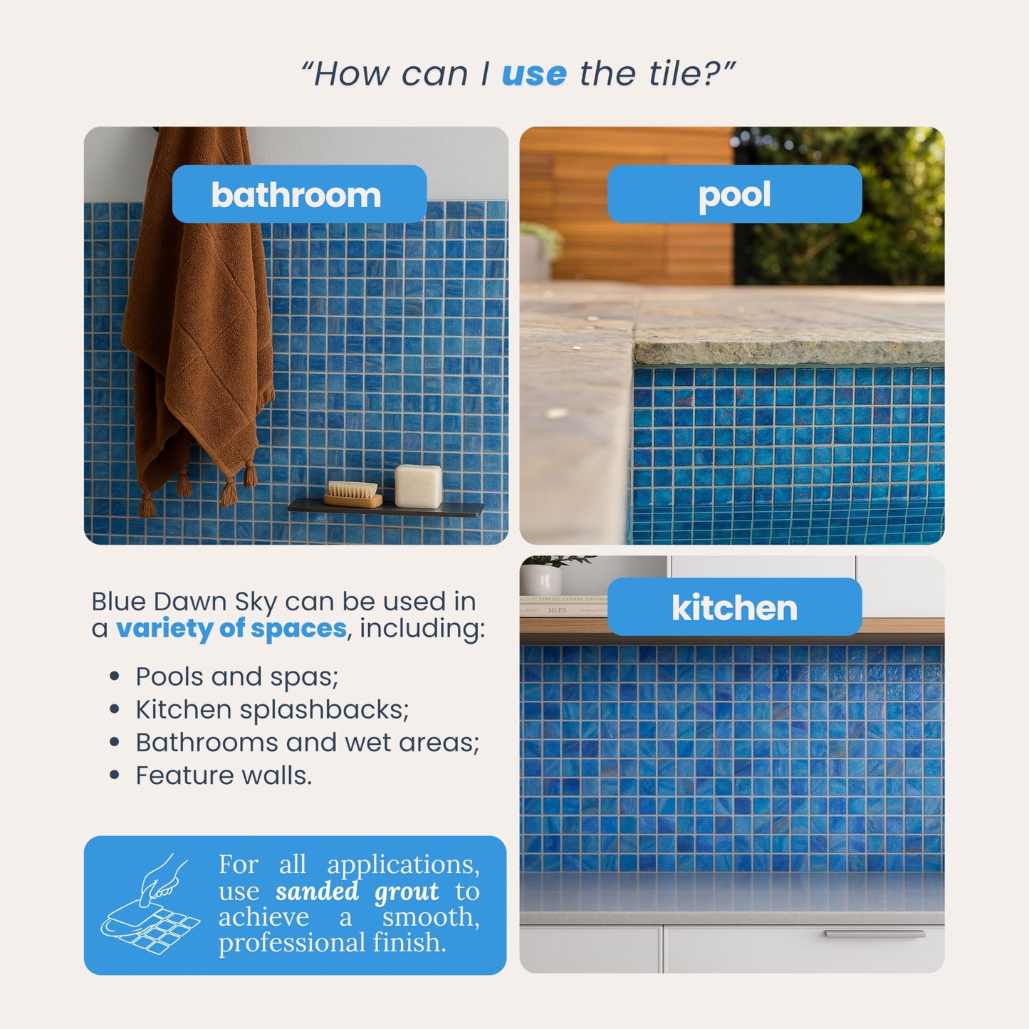 AO Tiles Glass Mosaic – Blue Dawn Sky 10 Sheets/ Sample