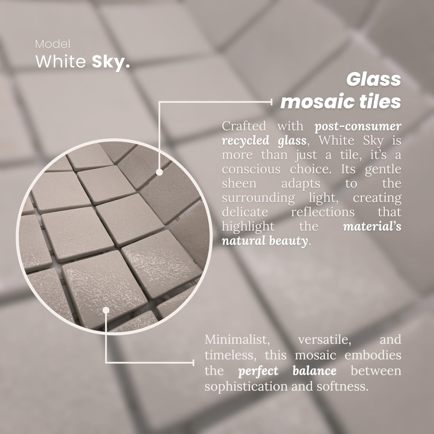 AO Tiles Glass Mosaic Tile –White Sky 300x300mm- 10 Sheets/ Sample