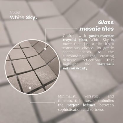 AO Tiles Glass Mosaic Tile –White Sky 300x300mm- 10 Sheets/ Sample