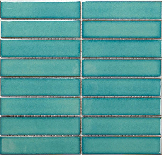 Crystal Aqua Gloss Stack Bond Mosaic Tile