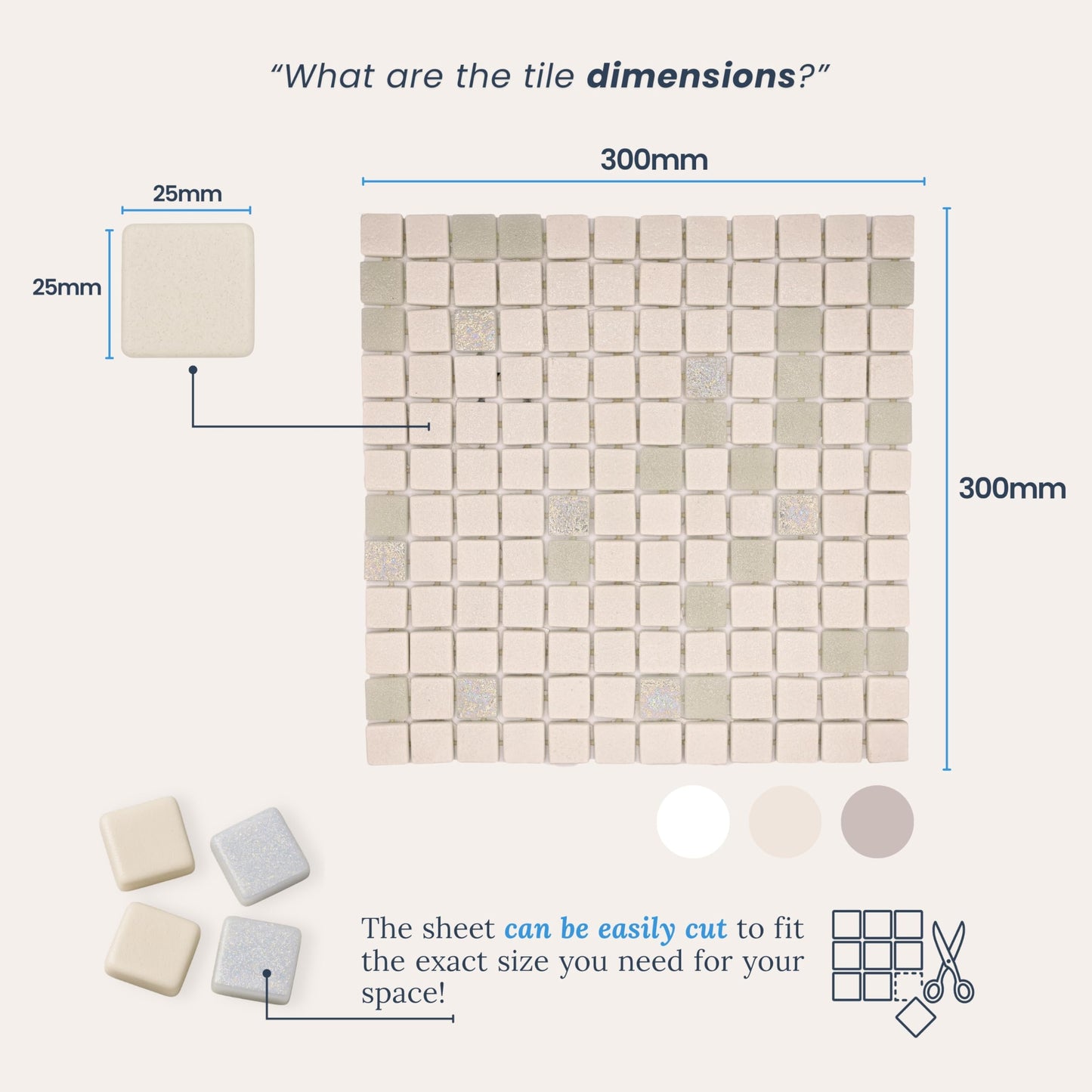 AO Tiles Glass Mosaic Tile –Kimberley Monsoon White 300x300mm- 10 Sheets/ Sample