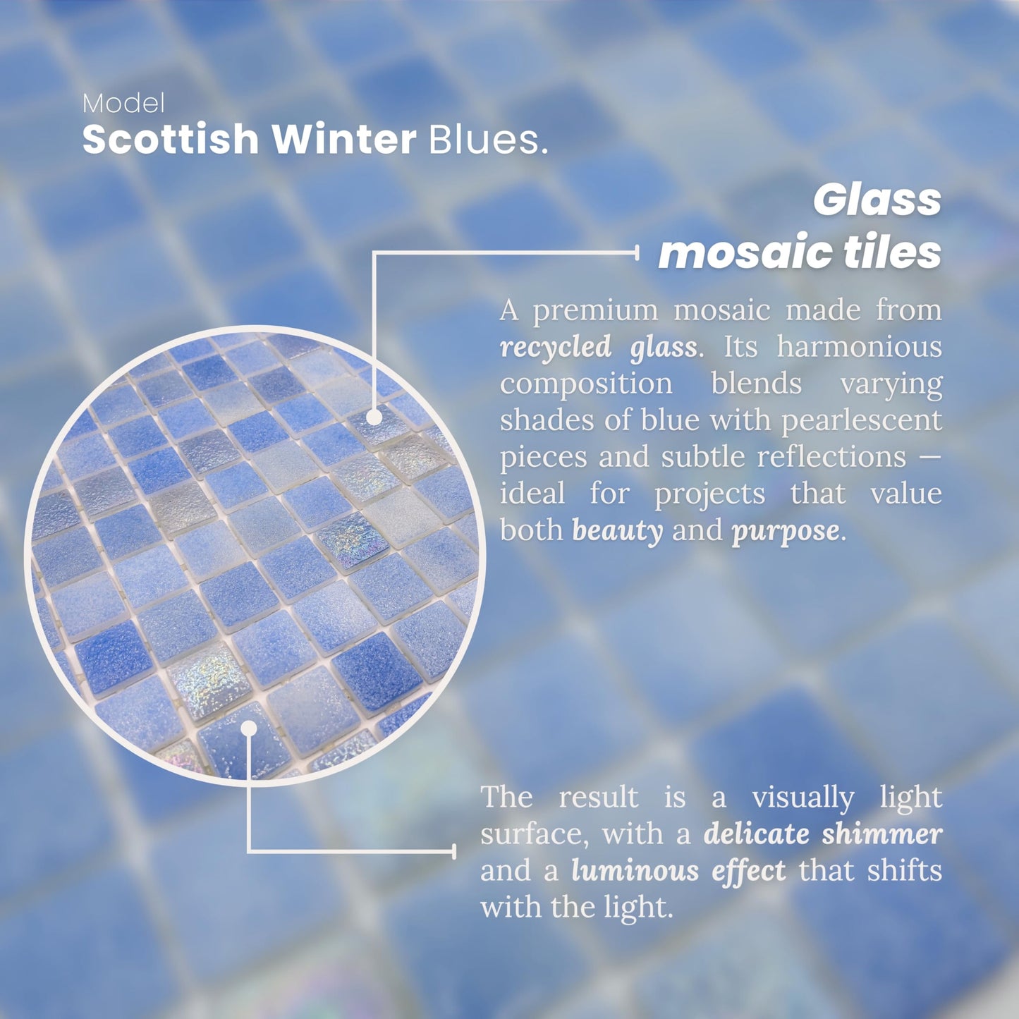 AO Tiles Glass Mosaic Tile –Scottish Winter Blues 300x300mm- 10 Sheets/ Sample