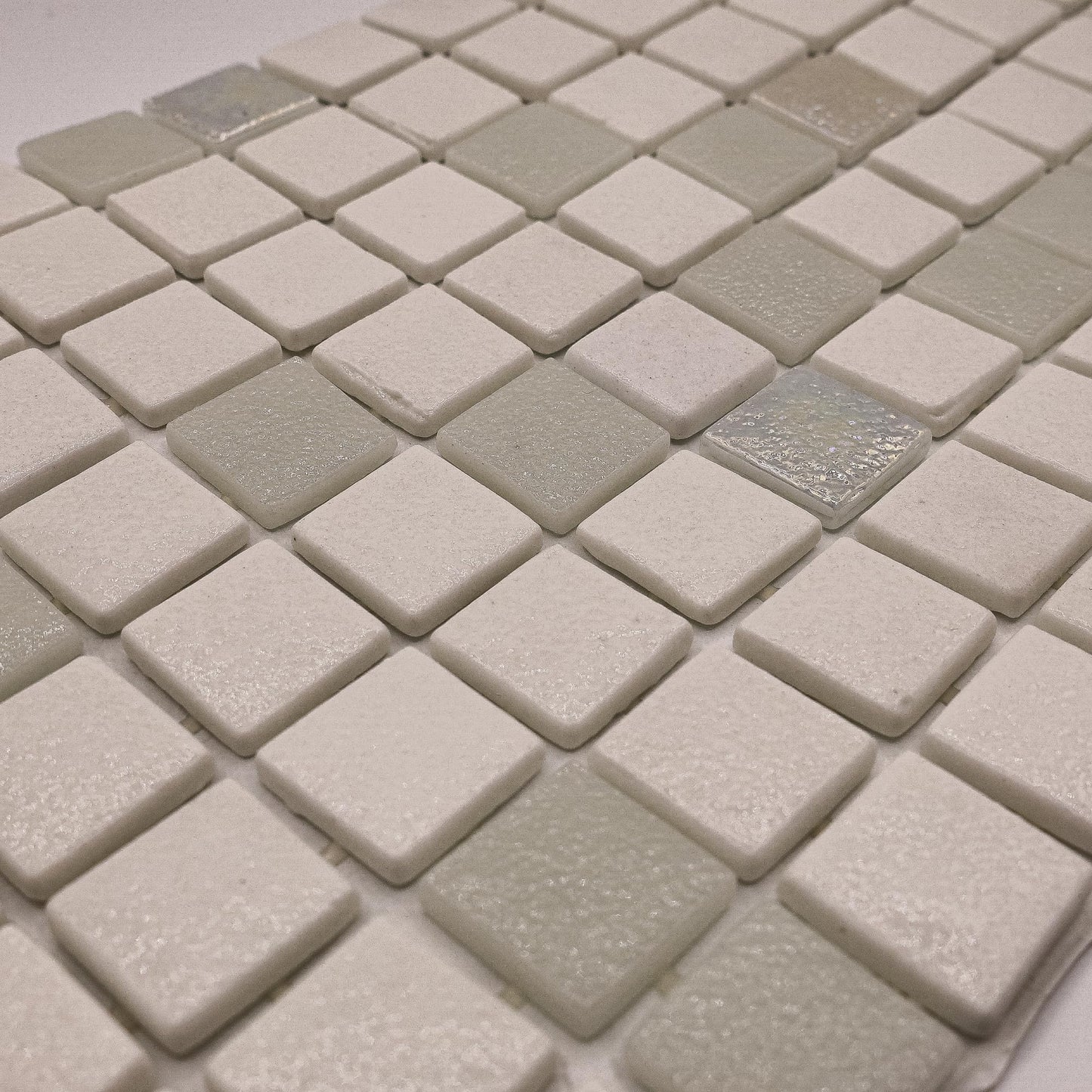 AO Tiles Glass Mosaic Tile –Kimberley Monsoon White 300x300mm- 10 Sheets/ Sample