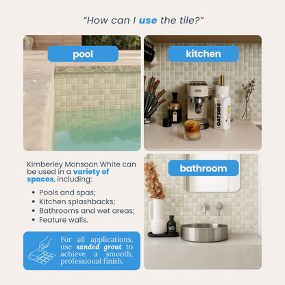 AO Tiles Glass Mosaic Tile –Kimberley Monsoon White 300x300mm- 10 Sheets/ Sample