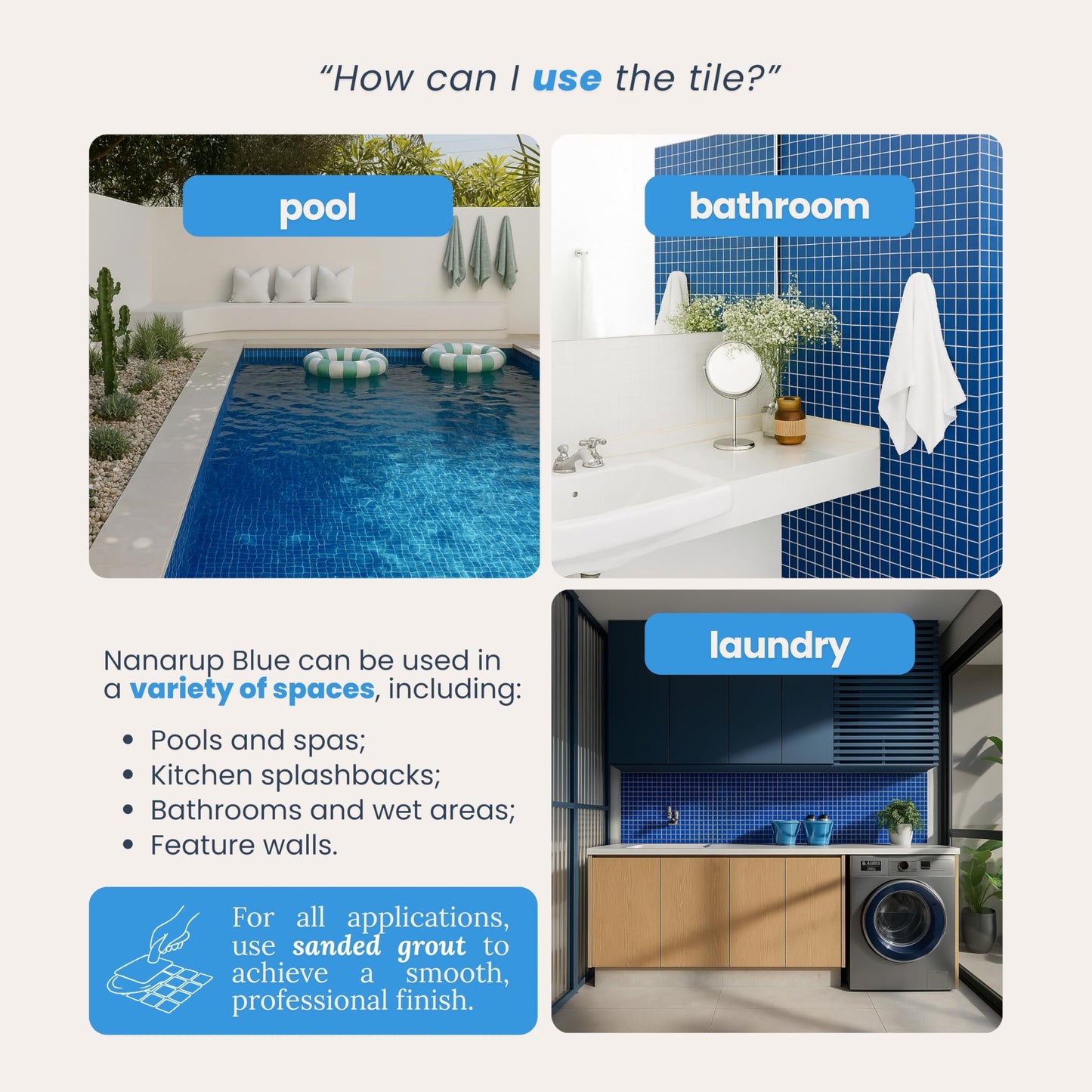 AO Tiles Glass Mosaic Tile – Nanarup Blue 300x300mm- 10 Sheets/ Sample