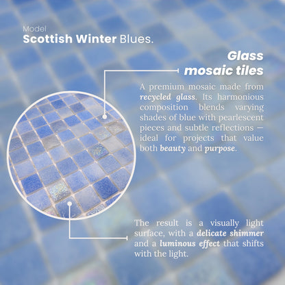 AO Tiles Glass Mosaic Tile –Scottish Winter Blues 300x300mm- 10 Sheets/ Sample