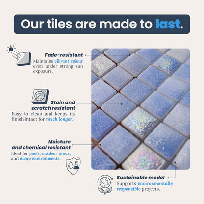 AO Tiles Glass Mosaic Tile –Scottish Winter Blues 300x300mm- 10 Sheets/ Sample