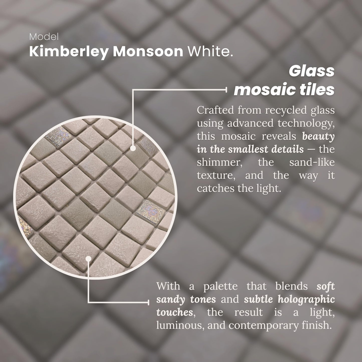 AO Tiles Glass Mosaic Tile –Kimberley Monsoon White 300x300mm- 10 Sheets/ Sample