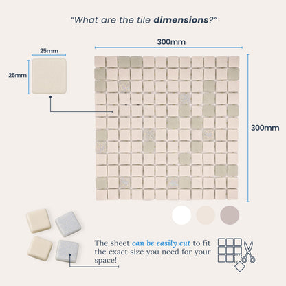 AO Tiles Glass Mosaic Tile –Kimberley Monsoon White 300x300mm- 10 Sheets/ Sample