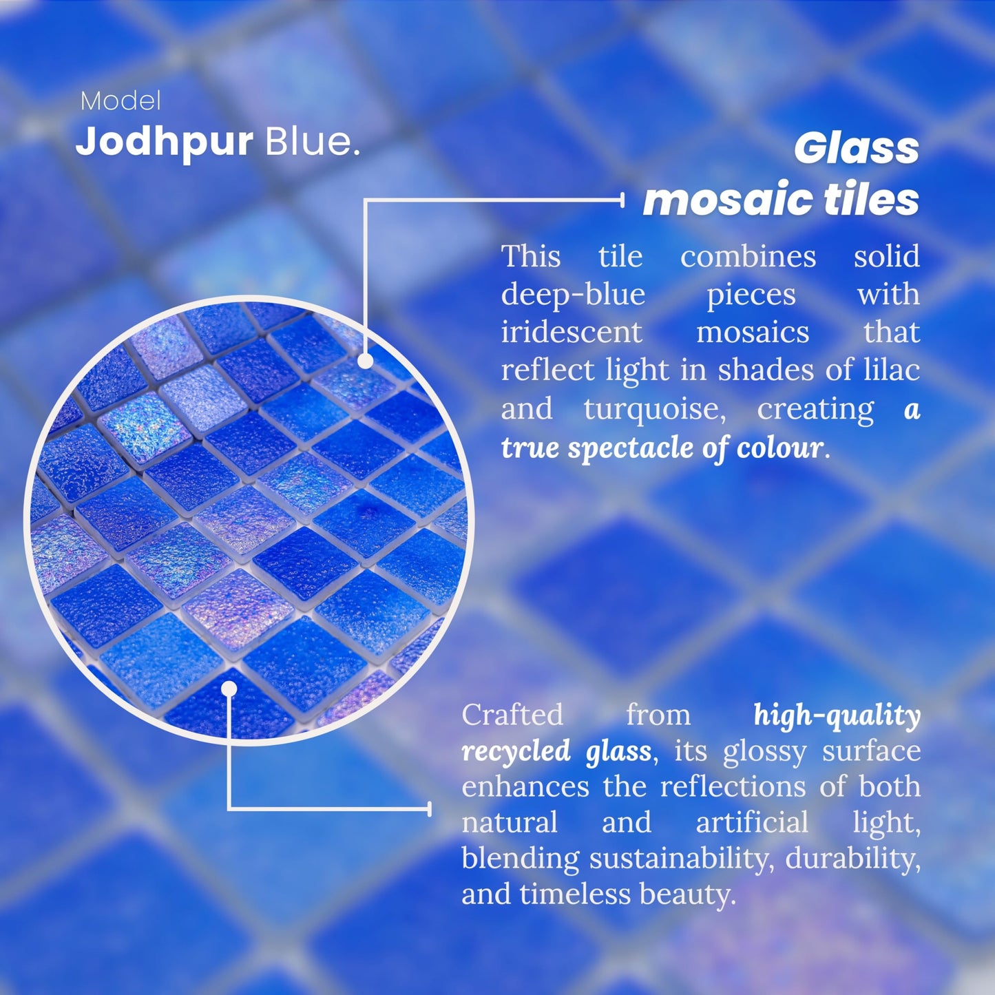 AO Tiles Glass Mosaic  – Jodphur Blue 10 Sheets/ Sample