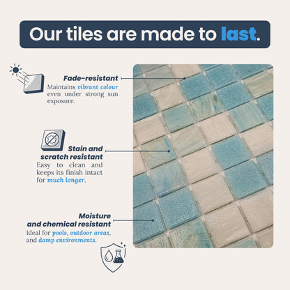 AO Tiles Glass Mosaic Tile – Strickland Blue 300x300mm-10 Sheets/ Sample