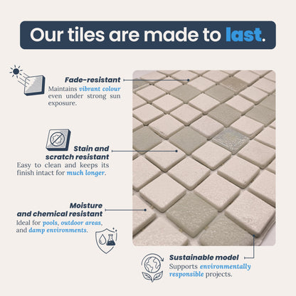 AO Tiles Glass Mosaic Tile –Kimberley Monsoon White 300x300mm- 10 Sheets/ Sample