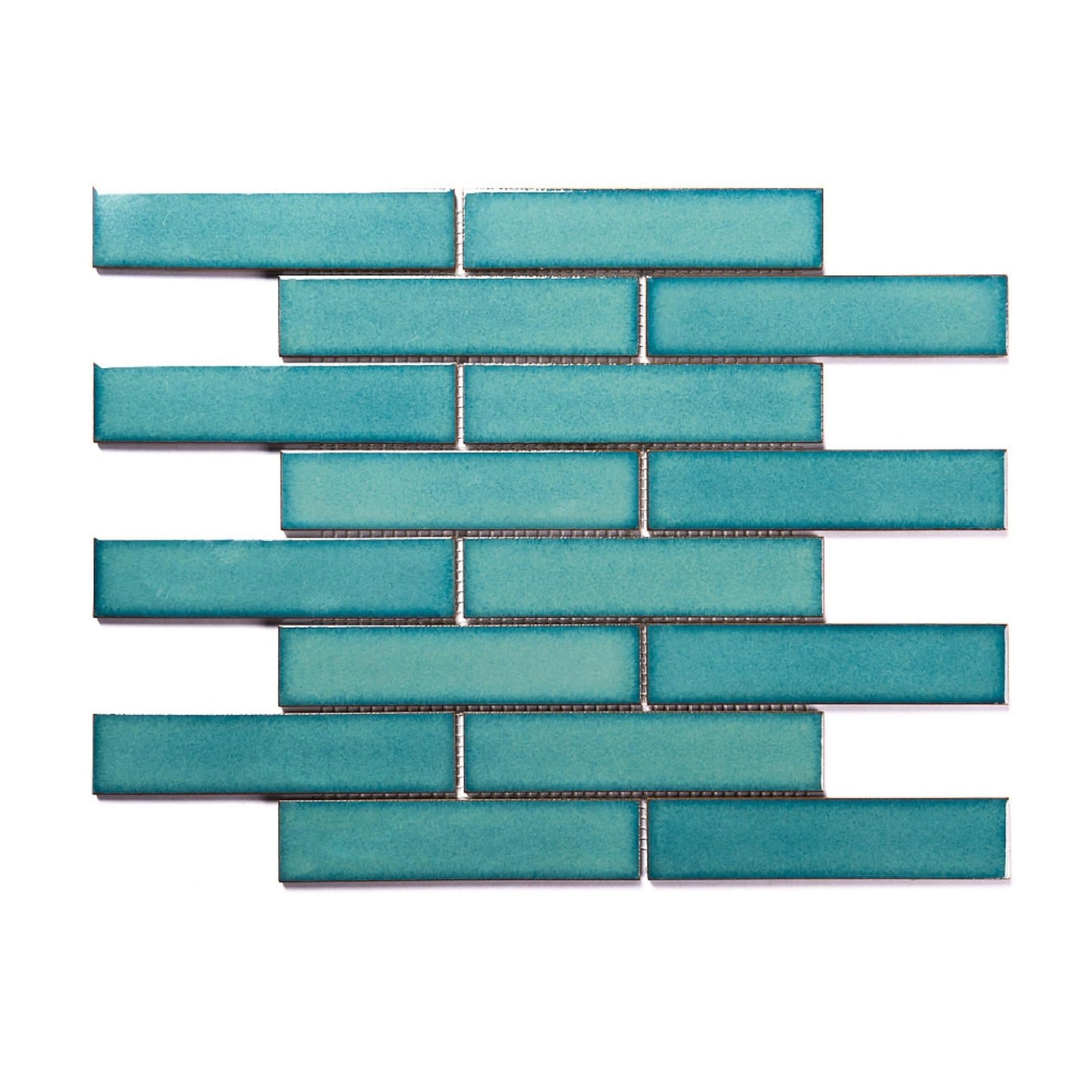 Crystal Aqua Gloss Brick Mosaic Tile – 295x280mm Sheets, 11 Sheets per Box.