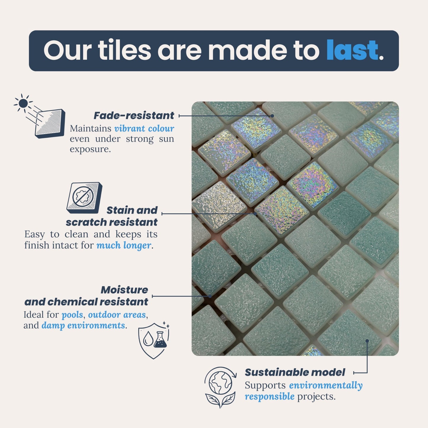 AO Tiles Glass Mosaic Tile – Mettans Blue 300x300mm- 10 Sheets/ Sample