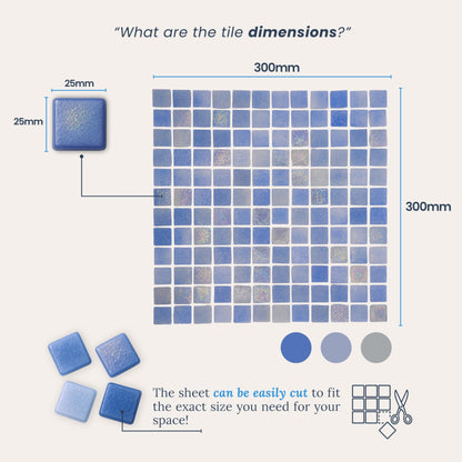 AO Tiles Glass Mosaic Tile –Scottish Winter Blues 300x300mm- 10 Sheets/ Sample