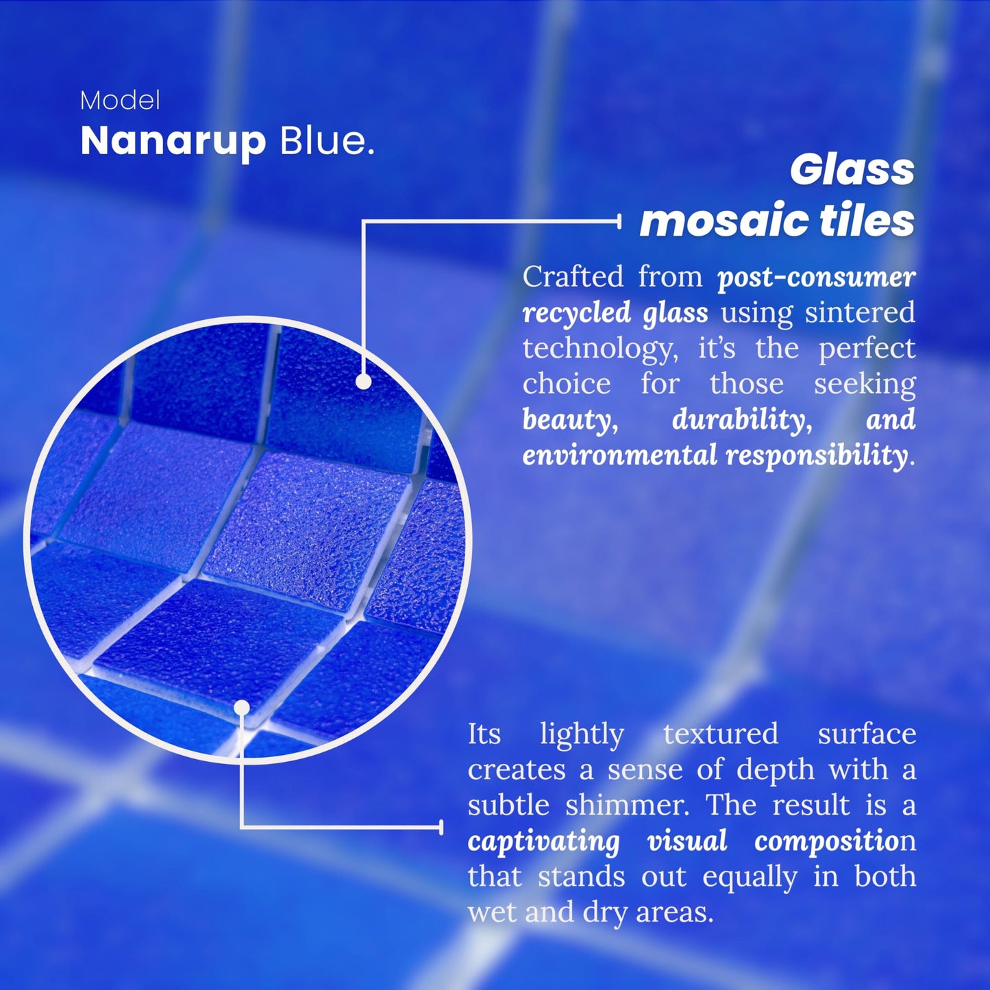 AO Tiles Glass Mosaic Tile – Nanarup Blue 300x300mm- 10 Sheets/ Sample