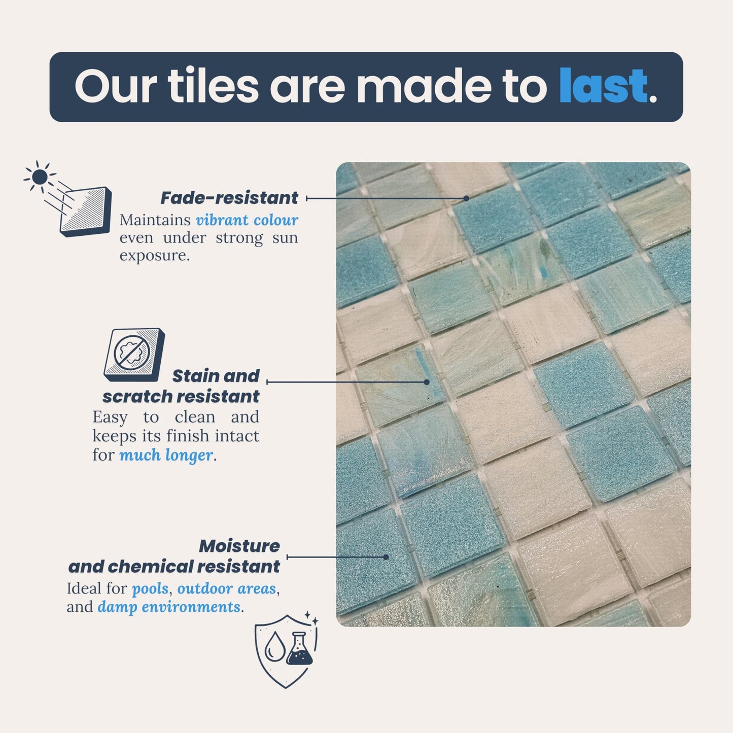 AO Tiles Glass Mosaic Tile – Strickland Blue 300x300mm-10 Sheets/ Sample