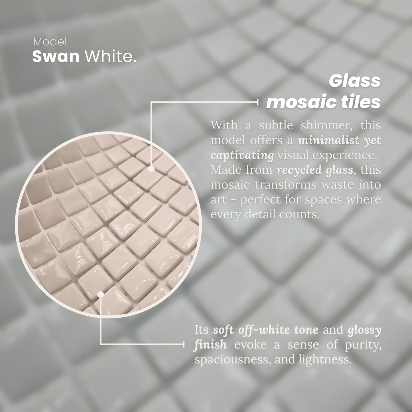 AO Tiles Glass Mosaic Tile – Swan White 300x300mm- 10 Sheets/ Sample