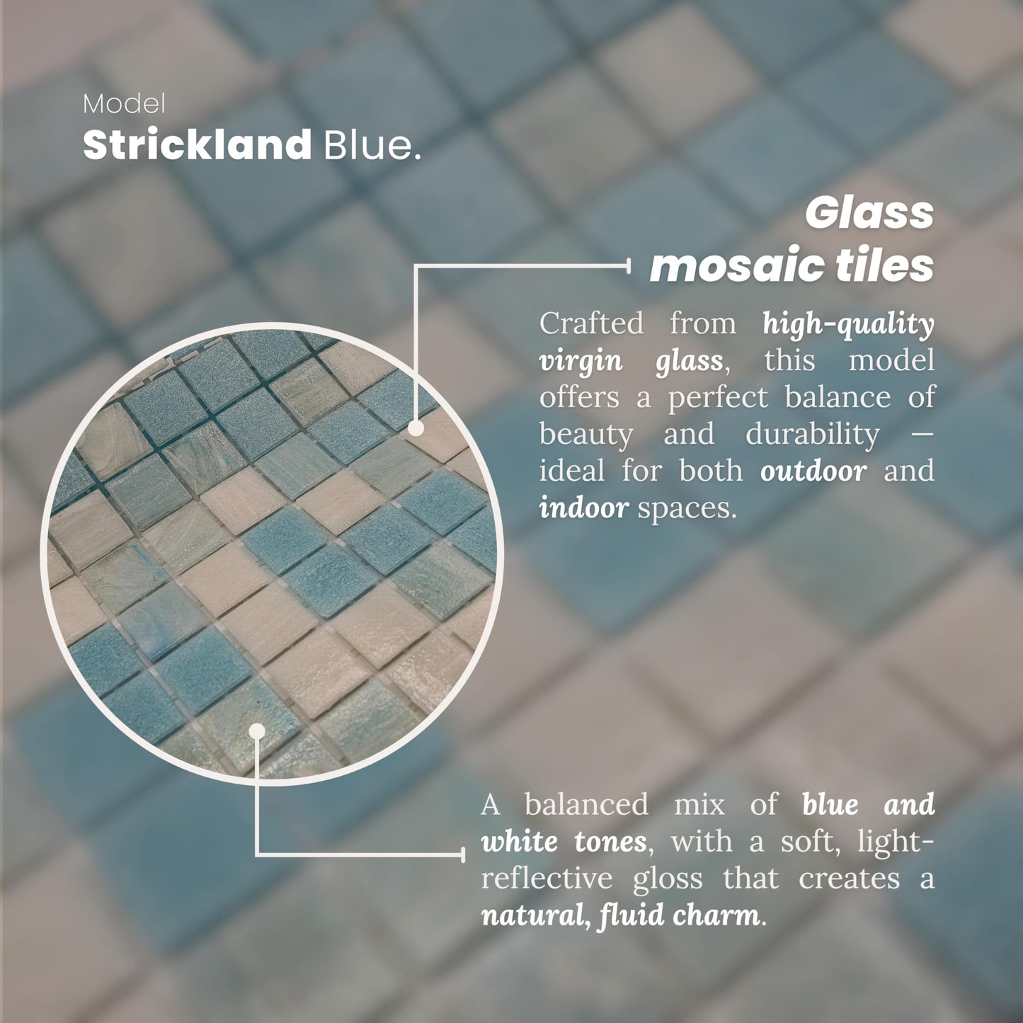 AO Tiles Glass Mosaic Tile – Strickland Blue 300x300mm-10 Sheets/ Sample