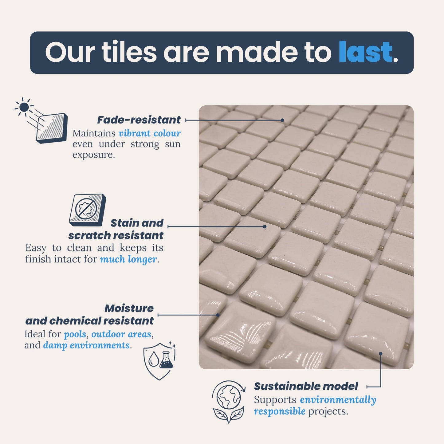 AO Tiles Glass Mosaic Tile – Swan White 300x300mm- 10 Sheets/ Sample