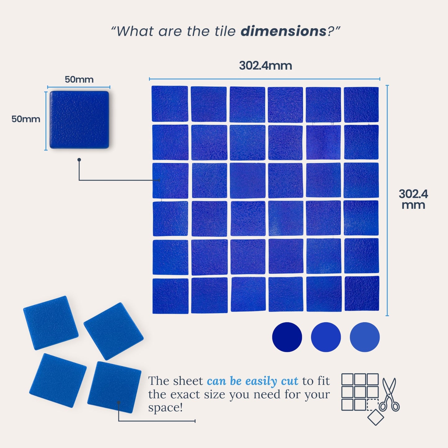 AO Tiles Glass Mosaic Tile – Nanarup Blue 300x300mm- 10 Sheets/ Sample