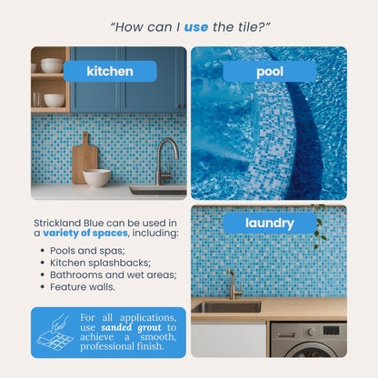 AO Tiles Glass Mosaic Tile – Strickland Blue 300x300mm-10 Sheets/ Sample