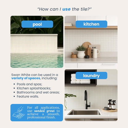 AO Tiles Glass Mosaic Tile – Swan White 300x300mm- 10 Sheets/ Sample