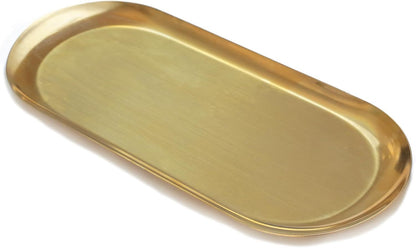 Decorative Oval Tray, Stainless Steel Vanity Tray for Jewelry Perfume Cosmetics Organizer, Dresser Counter Storage Tray, Gold, 12 Inch