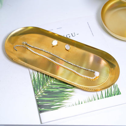 Decorative Oval Tray, Stainless Steel Vanity Tray for Jewelry Perfume Cosmetics Organizer, Dresser Counter Storage Tray, Gold, 12 Inch