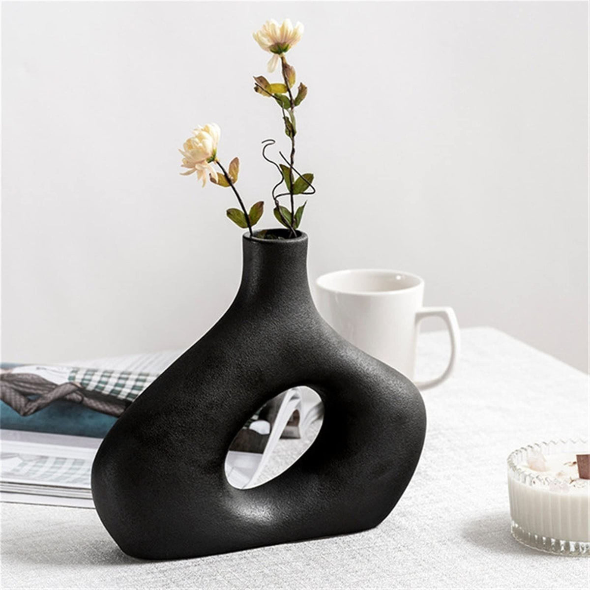 Sculptural Black Ceramic Vase – Modern Statement Home Decor